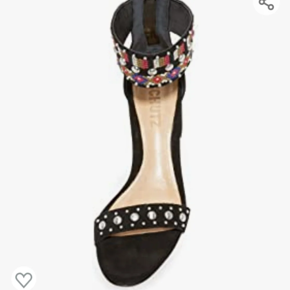 SCHULTZ Studded Embroidered Ankle Strap Chunky Low Heel Sandals
